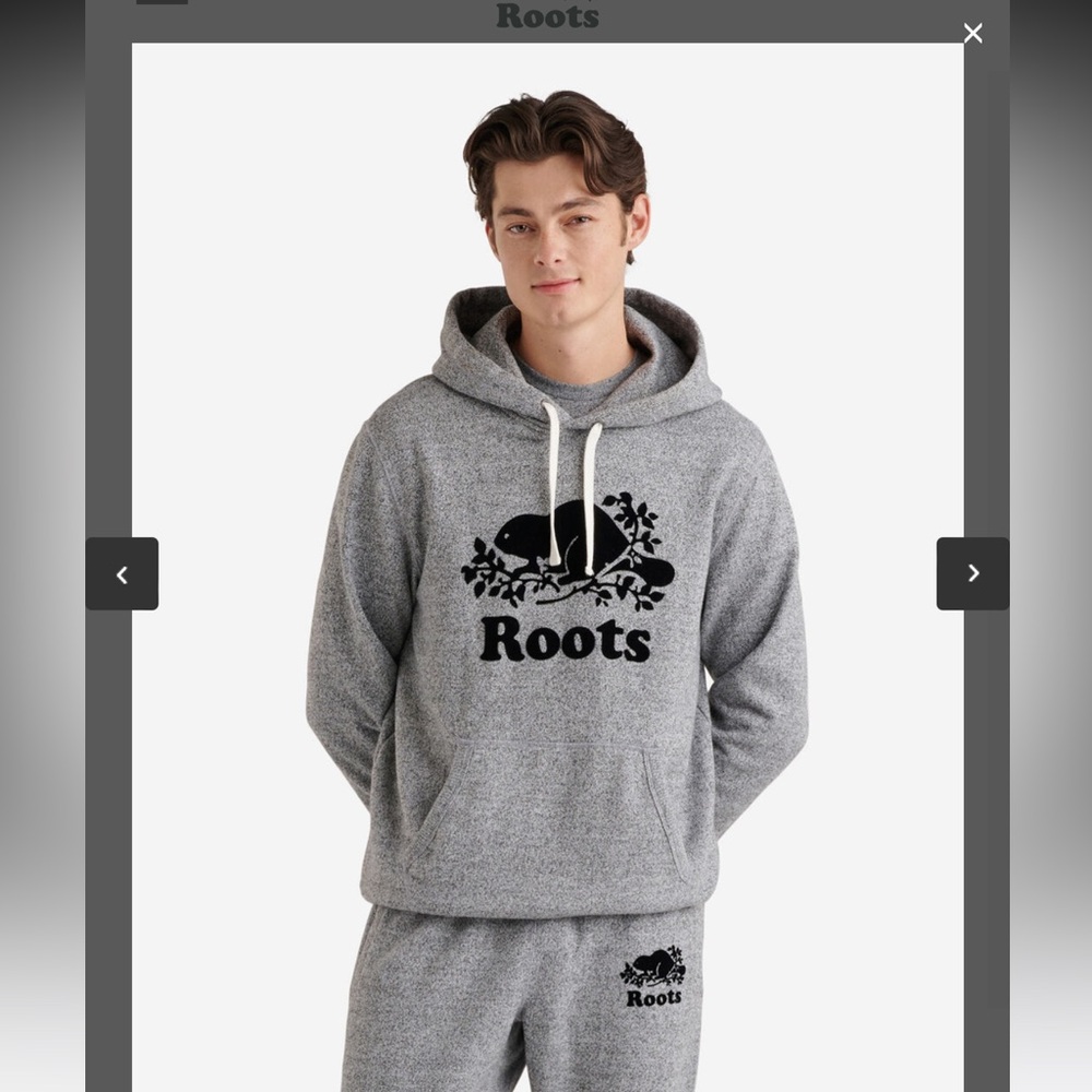 ROOTS| Men’s Organic Original Kanga Hoodie Salt & Pepper Sz L